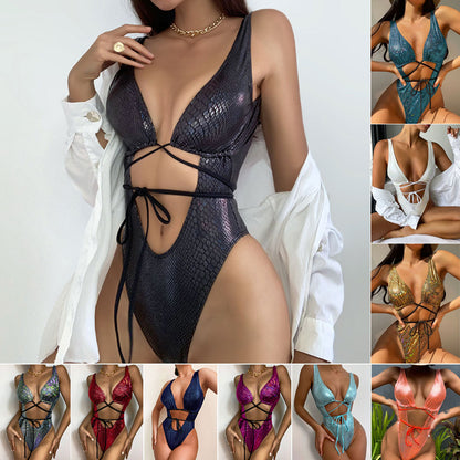 The Lacework — Lace-Up One-Piece Swimsuit by Siren's Boutique — front detail